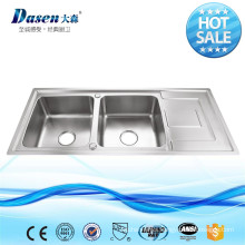 IRAN HOT SALE COUNTERTOP INOX DOUBLE BOWL STAINLESS STEEL KITCHEN SINK WITH DRAIN BOARD